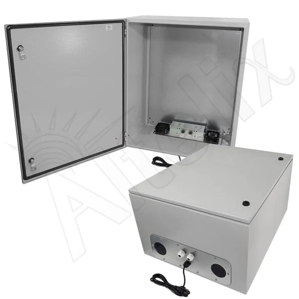 Altelix 28x24x16 Steel Weatherproof NEMA Enclosure with 120 VAC Outlets, Power Cord & 85°F Turn-On Cooling Fans