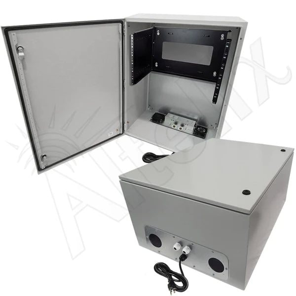 Altelix 32x24x16 120VAC 20A Steel NEMA Enclosure for UPS Power Systems with 19" Wide 6U Rack, Dual Cooling Fans, 20A Power Outlets & Power Cord