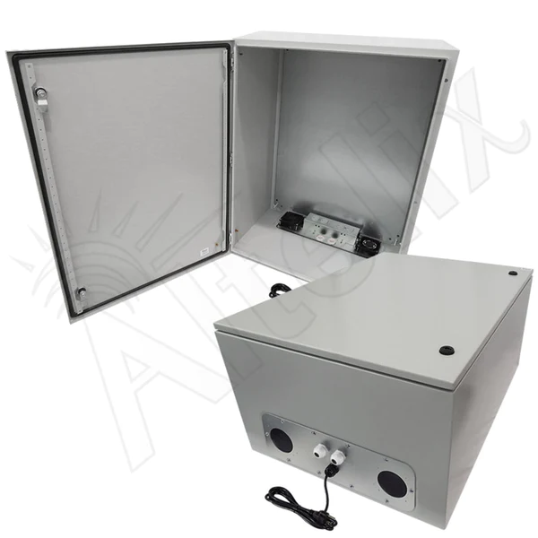 Altelix 32x24x16 Steel Weatherproof NEMA Enclosure with Dual Cooling Fans, 120 VAC Outlets and Power Cord