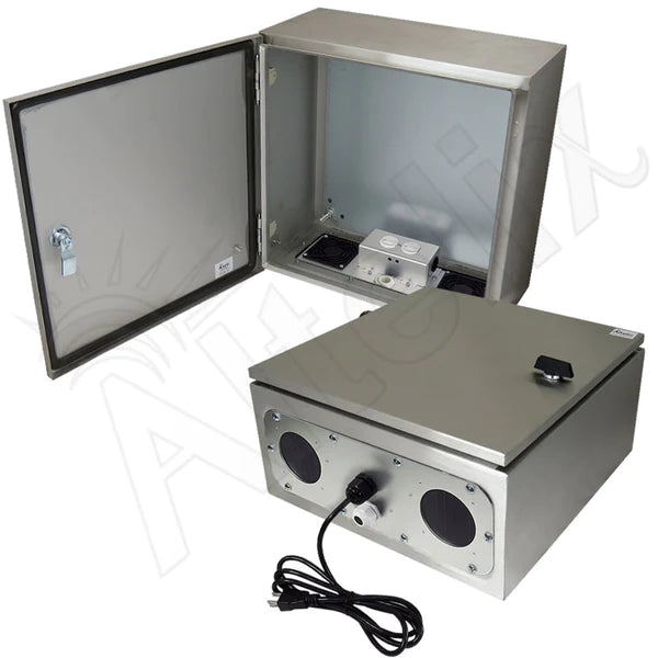 Altelix 16x16x8 Vented Stainless Steel Weatherproof NEMA Enclosure with 120 VAC Outlets and Power Cord