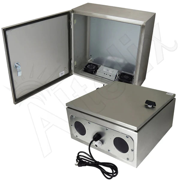 Altelix 16x16x8 Stainless Steel Weatherproof NEMA Enclosure with Dual Cooling Fans, 120 VAC Outlets and Power Cord