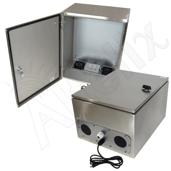 Altelix 20x16x12 Stainless Steel Weatherproof NEMA Enclosure with Dual Cooling Fans, 120 VAC Outlets and Power Cord