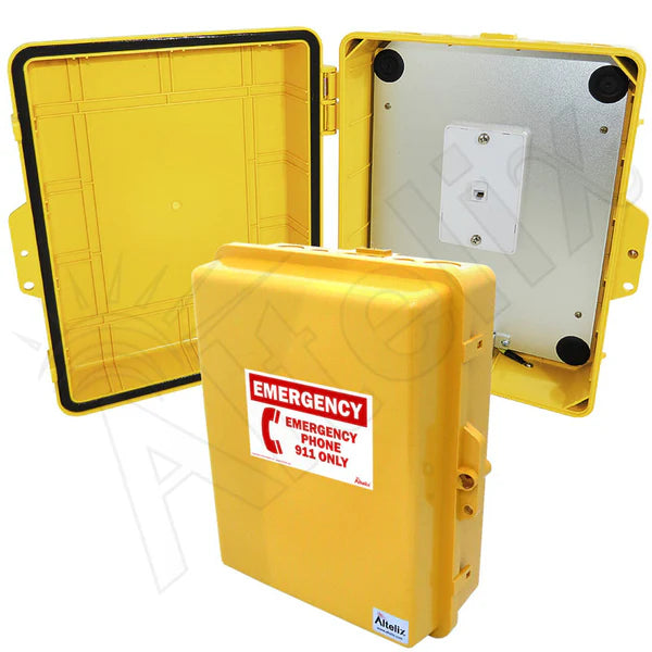 Altelix Outdoor Weatherproof Emergency Phone Call Box for Slim-Line Phones, Yellow 14x11x5 with Emergency Phone Label
