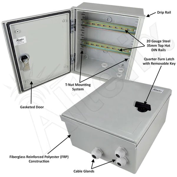 Altelix 12x10x6 Industrial DIN Rail Enclosure Fiberglass NEMA 3X IP65 - Nema Supply