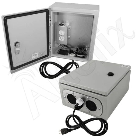 Altelix 12x10x6 Steel Weatherproof NEMA Enclosure with Cooling Fan, 120 VAC Outlets and Power Cord - Nema Supply