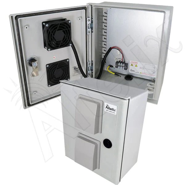 Altelix 12x10x6 Vented Fiberglass Weatherproof NEMA Enclosure with 48 VDC Cooling Fan - Nema Supply