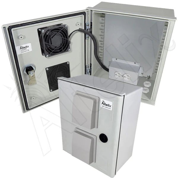 Altelix 12x10x6 Vented Fiberglass Weatherproof NEMA Enclosure with Cooling Fan & 120 VAC Outlets - Nema Supply
