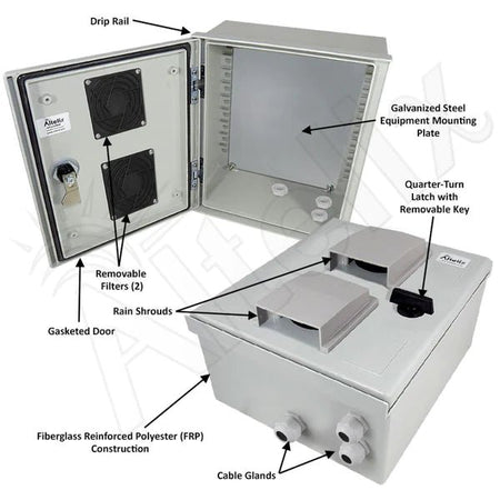Altelix 12x10x6 Vented Fiberglass Weatherproof NEMA Enclosure with Steel Equipment Mounting Plate - Nema Supply