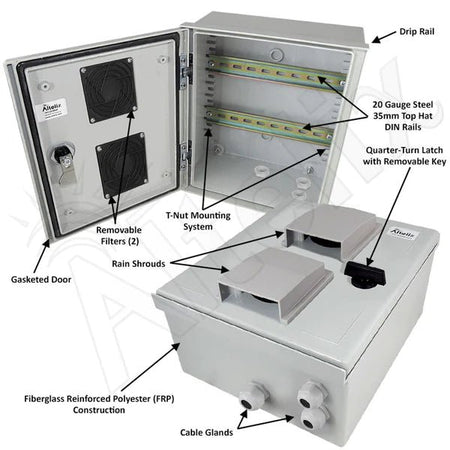 Altelix 12x10x6 Vented Industrial DIN Rail Fiberglass Weatherproof NEMA Enclosure - Nema Supply