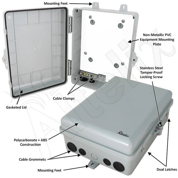 Altelix 12x9x5 IP66 NEMA 4X PC+ABS Indoor / Outdoor RF Transparent WiFi Access Point Enclosure with PVC Non - Metallic Equipment Mounting Plate - Nema Supply