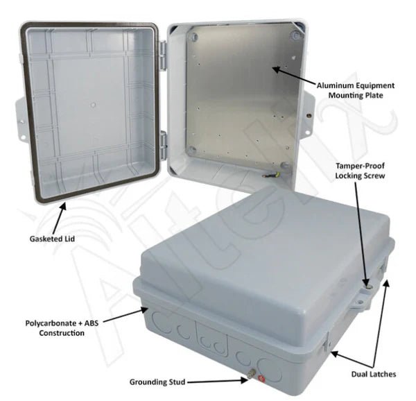 Altelix 14x11x5 PC + ABS Weatherproof NEMA Enclosure with Hinged Door & Aluminum Mounting Plate - Nema Supply