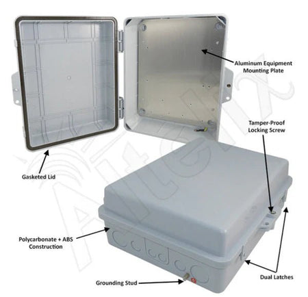 Altelix 14x11x5 PC + ABS Weatherproof NEMA Enclosure with Hinged Door & Aluminum Mounting Plate - Nema Supply