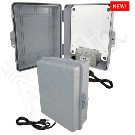 Altelix 14x11x5 Polycarbonate + ABS RF Transparent Outdoor WiFi Enclosure with No - Drill PVC Equipment Mounting Plate, 120 VAC Outlets & Power Cord - Nema Supply