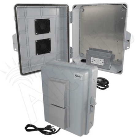 Altelix 14x11x5 Polycarbonate + ABS Vented RF Transparent Outdoor WiFi Enclosure with No - Drill PVC Equipment Mounting Plate, Cooling Fan, 120 VAC Outlets & Power Cord - Nema Supply