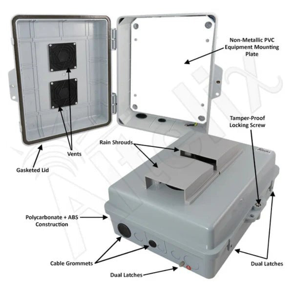 Altelix 14x11x5 Vented Polycarbonate + ABS Indoor / Outdoor RF Transparent WiFi Access Point Enclosure with PVC Non - Metallic Equipment Mounting Plate - Nema Supply