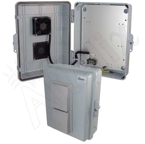 Altelix 14x11x5 Vented Polycarbonate + ABS Weatherproof NEMA Enclosure with 12 VDC Cooling Fan - Nema Supply