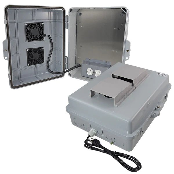 Altelix 14x11x5 Vented Polycarbonate + ABS Weatherproof NEMA Enclosure with Cooling Fan 120 VAC Outlets and Power Cord - Nema Supply