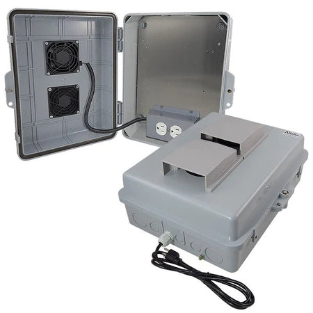Altelix 14x11x5 Vented Polycarbonate + ABS Weatherproof NEMA Enclosure with Cooling Fan 120 VAC Outlets and Power Cord - Nema Supply