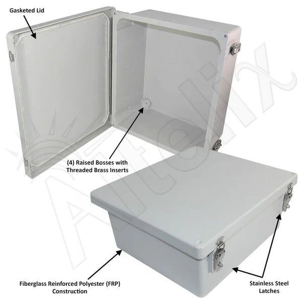 Altelix 14x12x6 Fiberglass NEMA 4X Weatherproof Enclosure with Quick Release Latches - Nema Supply