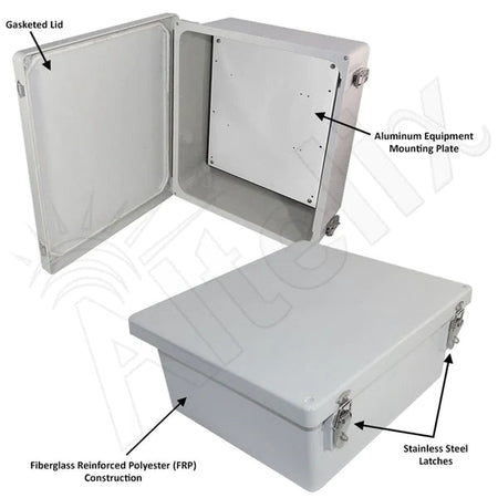 Altelix 14x12x6 Fiberglass Weatherproof NEMA 4X Enclosure with Blank Aluminum Mounting Plate - Nema Supply