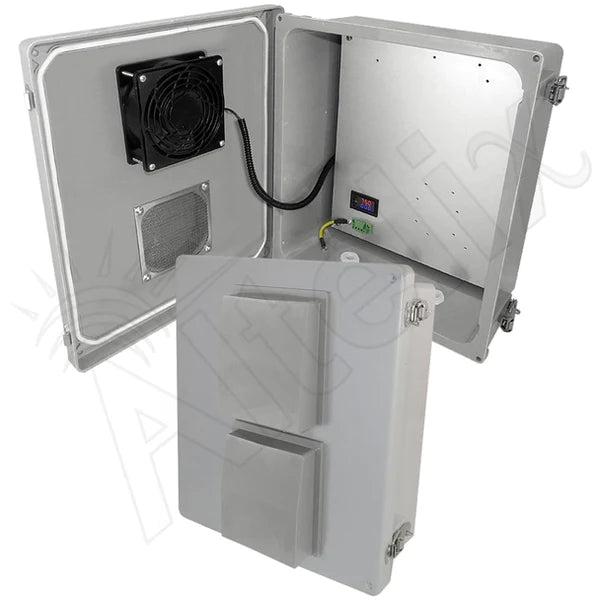 Altelix 14x12x6 Fiberglass Weatherproof Vented NEMA Enclosure with 12 VDC Cooling Fan & Digital Temperature Controller - Nema Supply