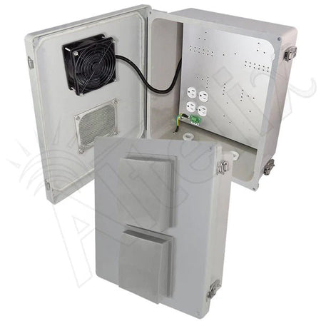 Altelix 14x12x6 Fiberglass Weatherproof Vented NEMA Enclosure with 120 VAC Outlets & 85°F Turn - On Cooling Fan - Nema Supply