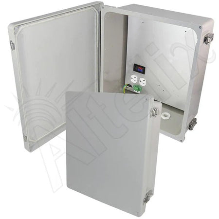 Altelix 14x12x6 Fiberglass Weatherproof Vented NEMA Enclosure with 120 VAC Outlets and Cooling Fan with Digital Temperature Controller - Nema Supply