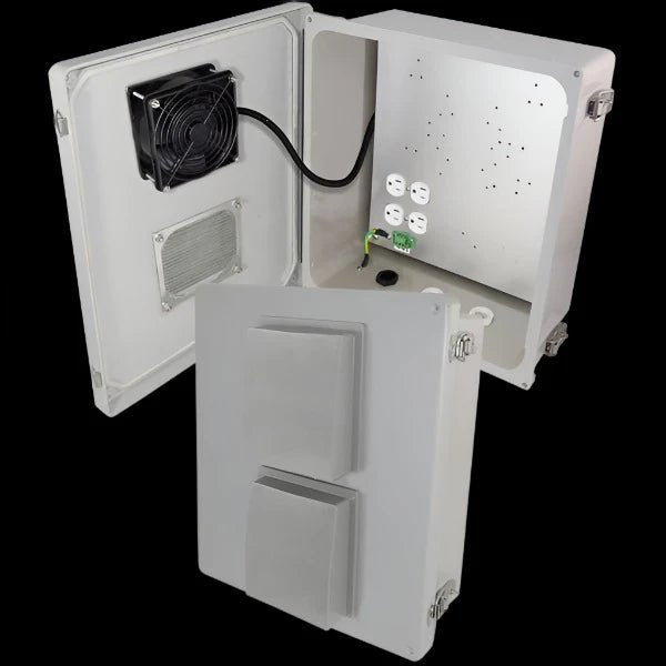 Altelix 14x12x6 Fiberglass Weatherproof Vented NEMA Enclosure with Cooling Fan and 120 VAC Outlets - Nema Supply