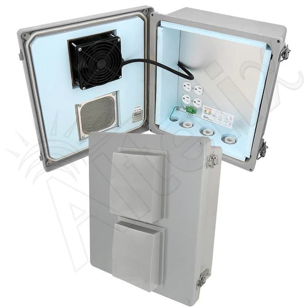 Altelix 14x12x6 Insulated Fiberglass Weatherproof Vented NEMA Enclosure with Cooling Fan and 120 VAC Outlets - Nema Supply