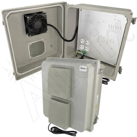 Altelix 14x12x8 Fiberglass Vented & Heated Weatherproof NEMA Enclosure with Cooling Fan, 200W Heater, 120 VAC Outlets & Power Cord - Nema Supply