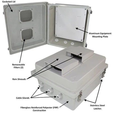 Altelix 14x12x8 Fiberglass Vented Weatherproof NEMA Enclosure with Blank Aluminum Mounting Plate - Nema Supply