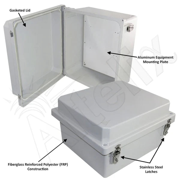 Altelix 14x12x8 Fiberglass Weatherproof NEMA 4X Enclosure with Blank Aluminum Mounting Plate - Nema Supply