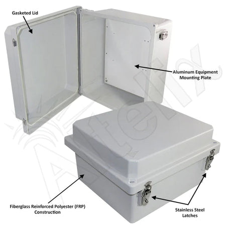 Altelix 14x12x8 Fiberglass Weatherproof NEMA 4X Enclosure with Blank Aluminum Mounting Plate - Nema Supply