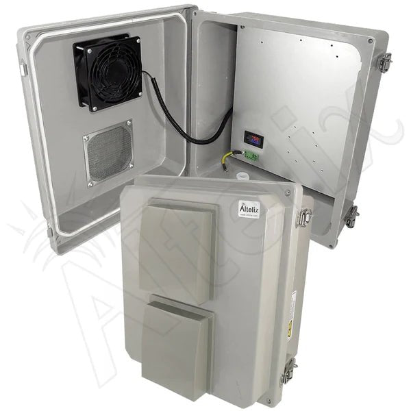 Altelix 14x12x8 Fiberglass Weatherproof Vented NEMA Enclosure with 12 VDC Cooling Fan & Digital Temperature Controller - Nema Supply