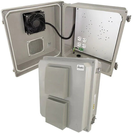 Altelix 14x12x8 Fiberglass Weatherproof Vented NEMA Enclosure with 120 VAC Outlets & 85°F Turn - On Cooling Fan - Nema Supply