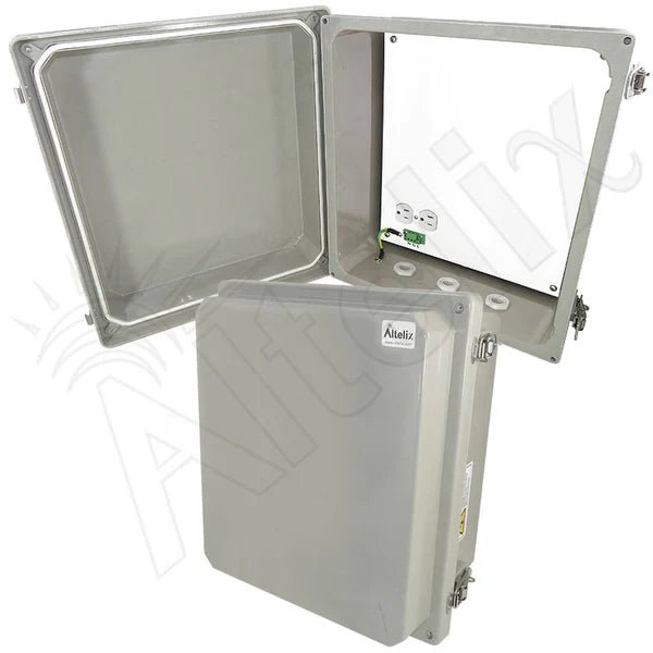 Altelix 14x12x8 Fiberglass Weatherproof WiFi NEMA 4X Enclosure with Non - Metallic Mounting Plate & 120 VAC Outlets - Nema Supply