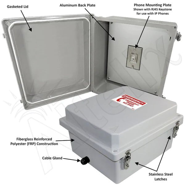 Altelix 14x12x8 NEMA 4X Outdoor Weatherproof IP Phone Call Box with Emergency Phone Label - Nema Supply