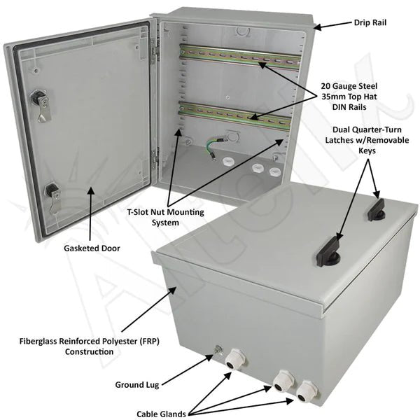 Altelix 16x12x8 Industrial DIN Rail Enclosure Fiberglass NEMA 3X IP65 - Nema Supply