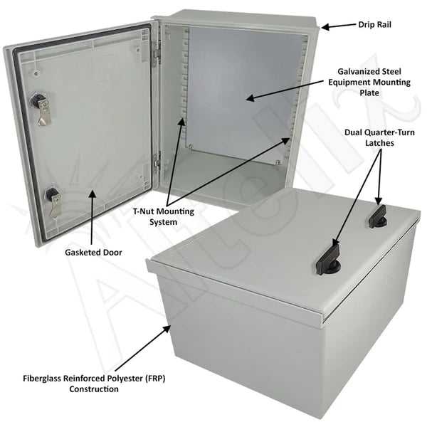 Altelix 16x12x8 NEMA 3X Fiberglass Weatherproof Enclosure with Blank Steel Equipment Mounting Plate - Nema Supply