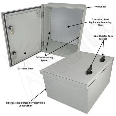 Altelix 16x12x8 NEMA 3X Fiberglass Weatherproof Enclosure with Blank Steel Equipment Mounting Plate - Nema Supply