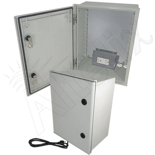 Altelix 16x12x8 NEMA 3X Fiberglass Weatherproof Enclosure with Equipment Mounting Plate & 120 VAC GFCI Outlets & Power Cord - Nema Supply