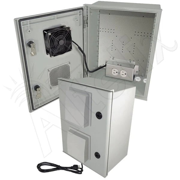 Altelix 16x12x8 Vented Fiberglass Weatherproof NEMA Enclosure with 120 VAC Outlets, 200W Heater & 85Â°F Turn - On Cooling Fan - Nema Supply