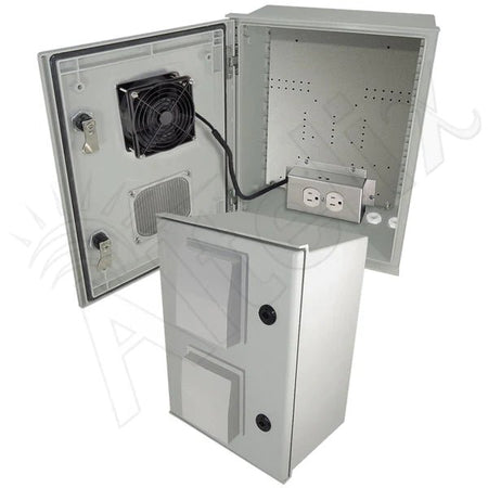 Altelix 16x12x8 Vented Fiberglass Weatherproof NEMA Enclosure with 120 VAC Outlets & Power Cord, 200W Heater & 85Â°F Turn - On Cooling Fan - Nema Supply