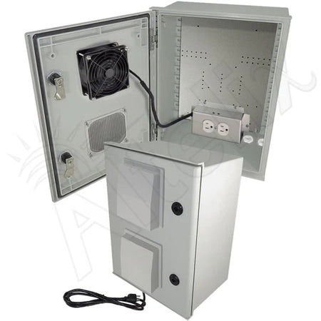 Altelix 16x12x8 Vented Fiberglass Weatherproof NEMA Enclosure with Cooling Fan and 120 VAC Outlets & Power Cord - Nema Supply