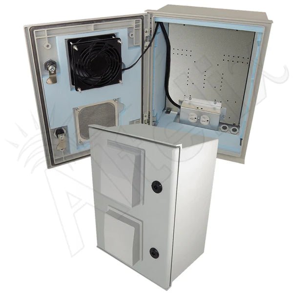 Altelix 16x12x8 Vented Insulated Fiberglass Heated Weatherproof NEMA Enclosure with Cooling Fan, 200W Heater and 120 VAC Outlets - Nema Supply