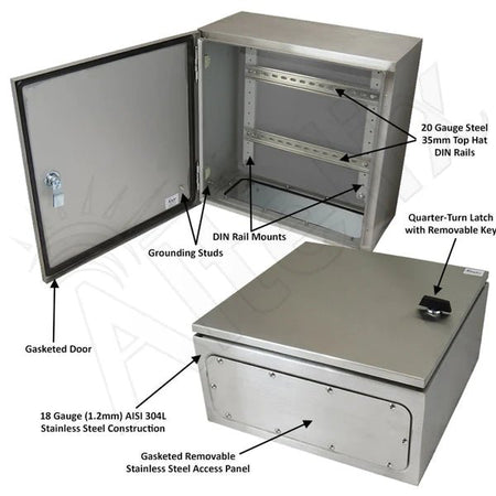 Altelix 16x16x8 Industrial DIN Rail NEMA 4X Stainless Steel Weatherproof Enclosure - Nema Supply