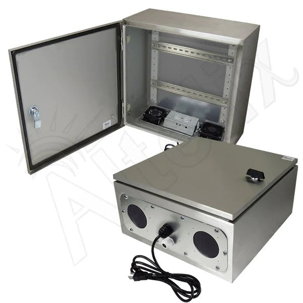 Altelix 16x16x8 Industrial DIN Rail Stainless Steel Weatherproof NEMA Enclosure with Dual Cooling Fans, 120 VAC Outlets and Power Cord - Nema Supply