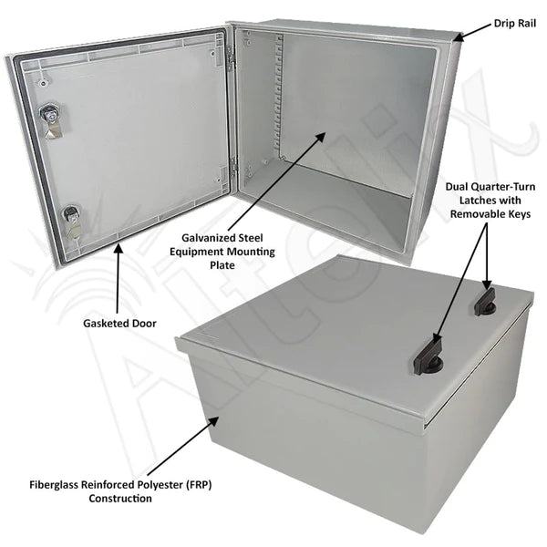 Altelix 16x16x8 NEMA 3X Fiberglass Weatherproof Enclosure with Blank Steel Equipment Mounting Plate - Nema Supply