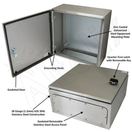 Altelix 16x16x8 NEMA 4X Stainless Steel Weatherproof Enclosure with Steel Equipment Mounting Plate - Nema Supply