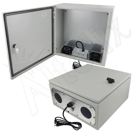 Altelix 16x16x8 Steel Heated Weatherproof NEMA Enclosure with Dual Cooling Fans, 200W Heater, 120 VAC Outlets and Power Cord - Nema Supply